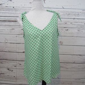 Ann Taylor green and blue print tie shoulder top